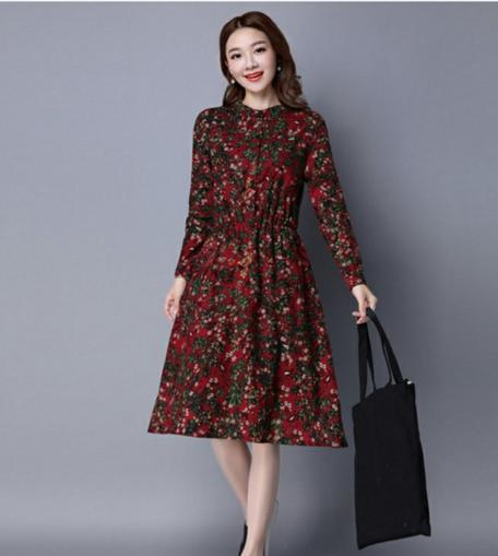 CQ XLSZ8858  新款森女长袖印花中长款连衣裙 商品图2