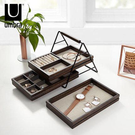 umbra木质首饰盒家用欧式珠宝展示架创意饰品收纳北欧复古首饰架 商品图2