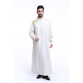 穆斯林男士绣花立领长袍，礼拜服