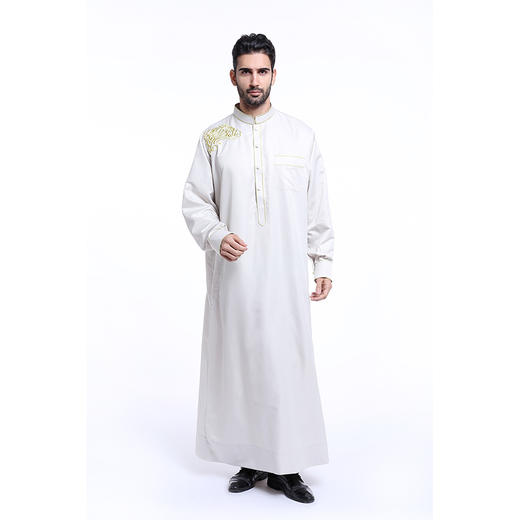 穆斯林男士绣花立领长袍，礼拜服 商品图0