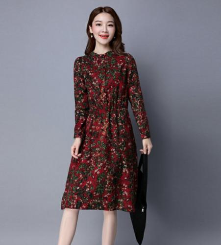 CQ XLSZ8858  新款森女长袖印花中长款连衣裙 商品图0