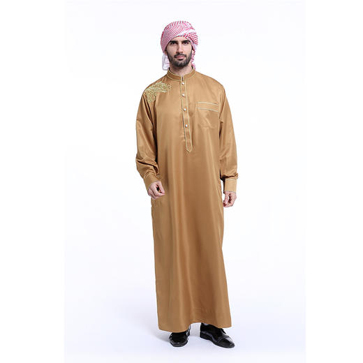 穆斯林男士绣花立领长袍，礼拜服 商品图2