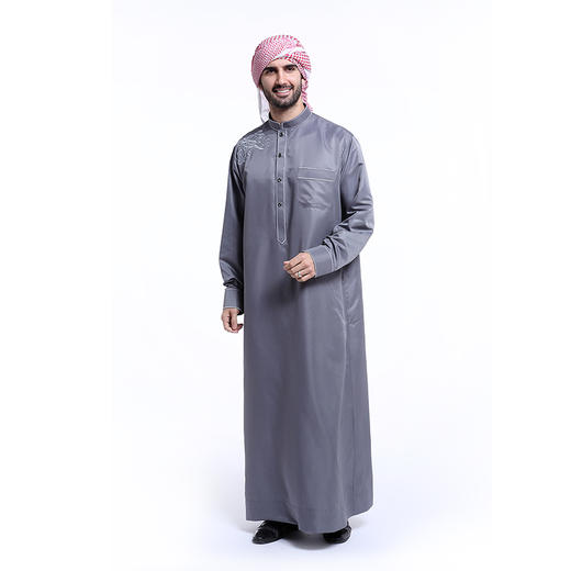 穆斯林男士绣花立领长袍，礼拜服 商品图1