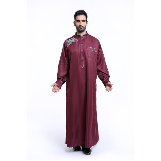 穆斯林男士绣花立领长袍，礼拜服 商品图3