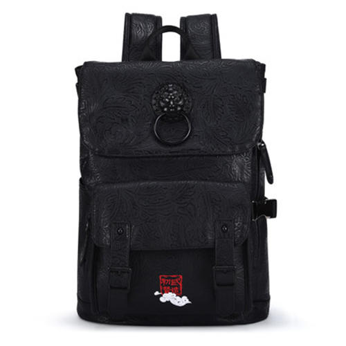 初弎潮牌中国风狮子头刺绣双肩包背包书包