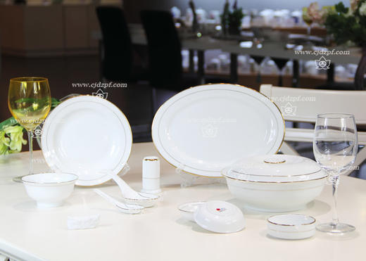 景德镇 陶瓷 国瓷红叶 56头中餐具-金镶玉 商品图0