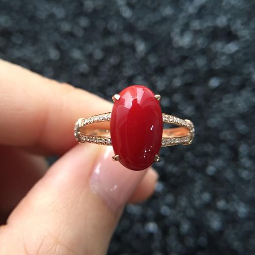 【42038】18k金镶钻阿卡珊瑚戒指