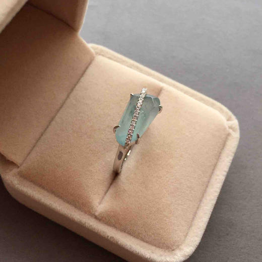 高冰种翡翠戒指18k白金钻石镶嵌 商品图5