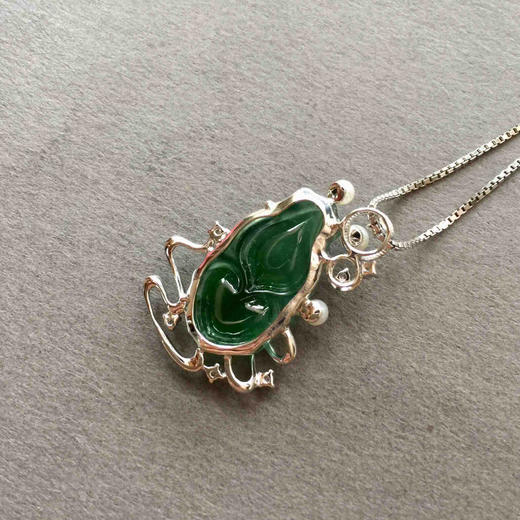 翡翠高冰种晴水绿金玉满堂金鱼18k白金钻石珍珠镶嵌 商品图4