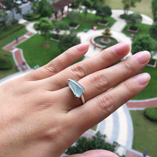 高冰种翡翠戒指18k白金钻石镶嵌 商品图8