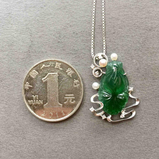 翡翠高冰种晴水绿金玉满堂金鱼18k白金钻石珍珠镶嵌 商品图3