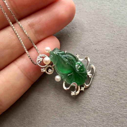 翡翠高冰种晴水绿金玉满堂金鱼18k白金钻石珍珠镶嵌 商品图6
