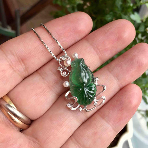 翡翠高冰种晴水绿金玉满堂金鱼18k白金钻石珍珠镶嵌 商品图8