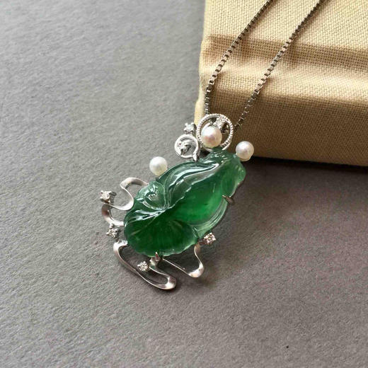 翡翠高冰种晴水绿金玉满堂金鱼18k白金钻石珍珠镶嵌 商品图1