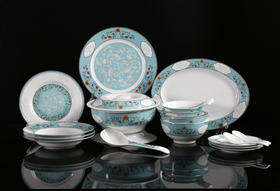 景德镇 陶瓷 国瓷红叶 46头玲珑富贵有鱼中餐具