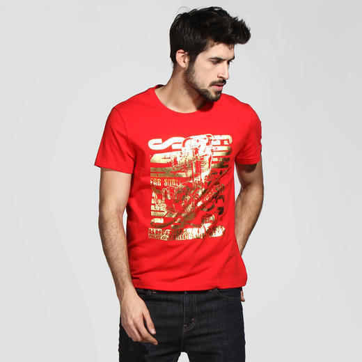 【19.9元1件】自由基地男修身款圆领T恤潮流t恤男短袖夏季烫金t恤越野男装 商品图0