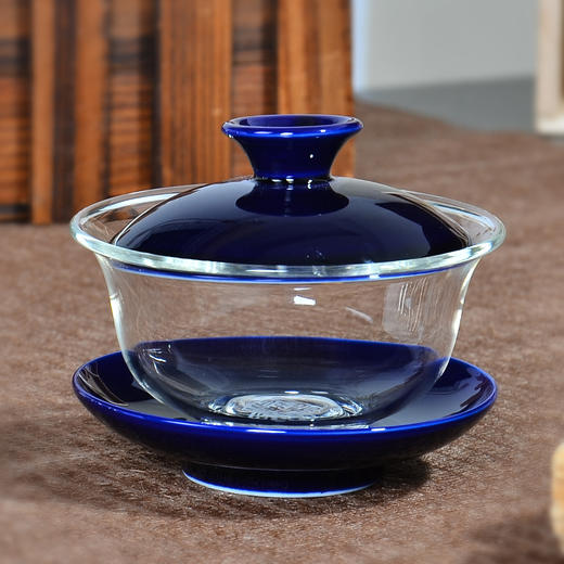 兴永达丨陶瓷玻璃盖碗 三才碗 工夫茶具 宝蓝色 120ml 商品图0