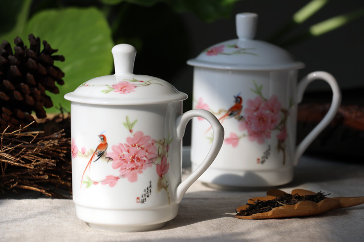 景德镇 陶瓷 国瓷红叶 水点桃花单杯