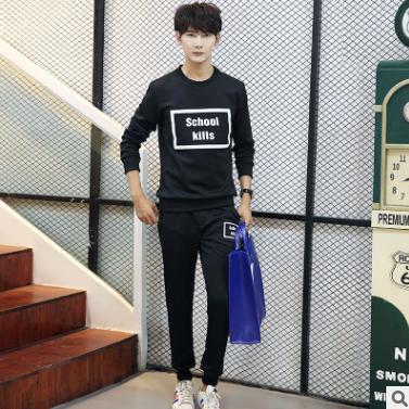 【服饰鞋包】 秋季男士纯色潮流卫衣青少年圆领时尚休闲运动服套装男装长袖 商品图2