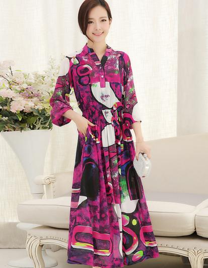 al okyz611 大摆型连衣裙新品女装v领九分袖