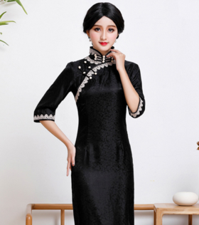 QC1697349  重磅真丝香云纱高端旗袍