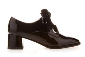 sheme  女士绑带漆皮粗跟单鞋  黑色