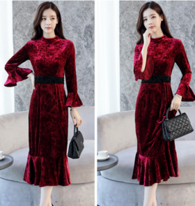 AL XLGD1798  气质优雅修身荷叶边裙