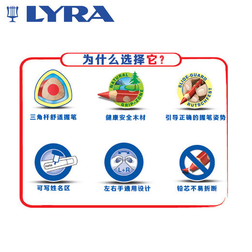 德国LYRA艺雅 HB三角杆洞洞铅笔 儿童小学生矫正握姿 48支桶装 商品图4