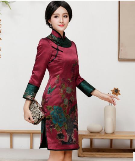 QC1697390高端定制真丝定位花修身优雅旗袍 商品图1