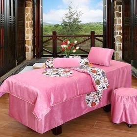 棉麻压花盘扣床罩（粉色）床罩4件套