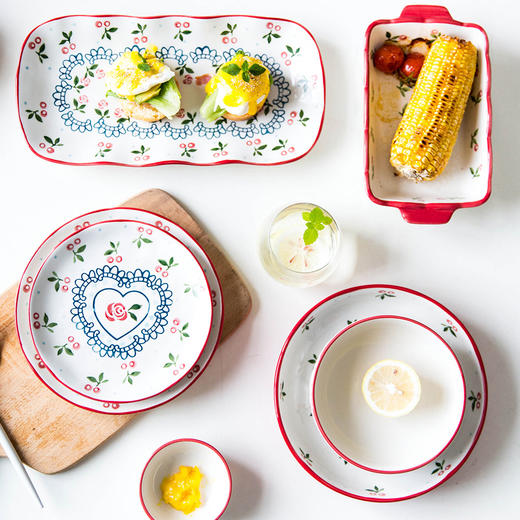 摩登主妇创意手绘樱桃系列陶瓷碗盘餐具米饭碗汤碗家用西餐盘菜盘1 商品图0