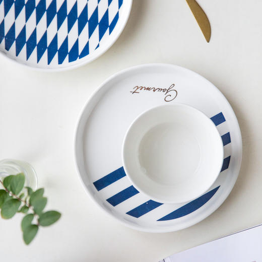 摩登主妇欧式蓝金字母系列陶瓷碗盘创意西餐盘早餐盘菜盘沙拉碗盘1 商品图1