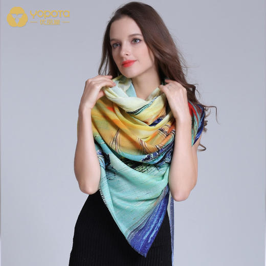 优品堂“活色生香”精品羊毛高档礼品披肩围巾两用长围巾 商品图2