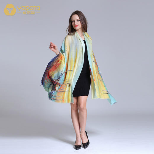 优品堂“活色生香”精品羊毛高档礼品披肩围巾两用长围巾 商品图11