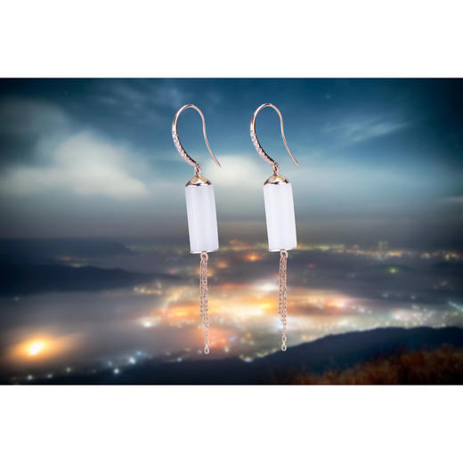 18k玫瑰金和田玉（白玉）镶钻耳饰--幸运轮 商品图2