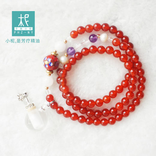 平衡小柅 红玛瑙扩香手链 手串 黑曜石/白水晶精油瓶 两用扩香项链 3层多圈玛瑙手串 商品图1