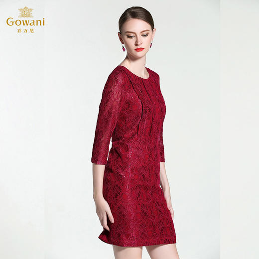 乔万尼春季彩葱蕾丝防勾丝红宴装连衣裙EB3E316 商品图1