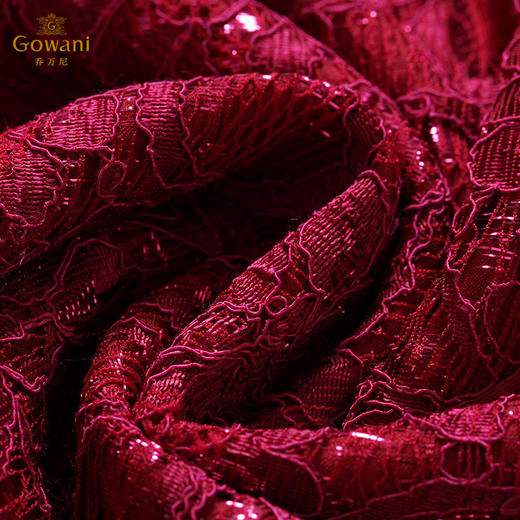 乔万尼春季彩葱蕾丝防勾丝红宴装连衣裙EB3E316 商品图3