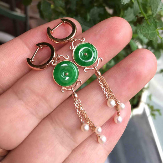 翡翠阳绿平安扣耳坠 商品图6