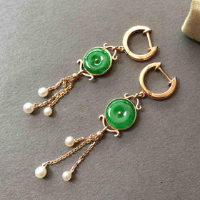 翡翠阳绿平安扣耳坠