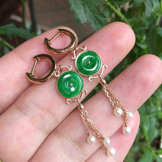 翡翠阳绿平安扣耳坠 商品图8
