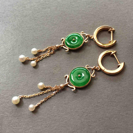 翡翠阳绿平安扣耳坠 商品图1