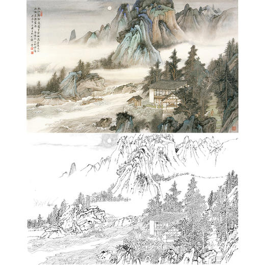 横幅工笔山水白描底稿-李子牧-LQ31 商品图0