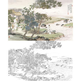 白描底稿-横幅工笔山水人物李子牧-LQ30