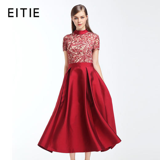 EITIE爱特爱春夏新款女装时尚优雅高领刺绣宴会晚礼服连衣裙5677309 商品图0