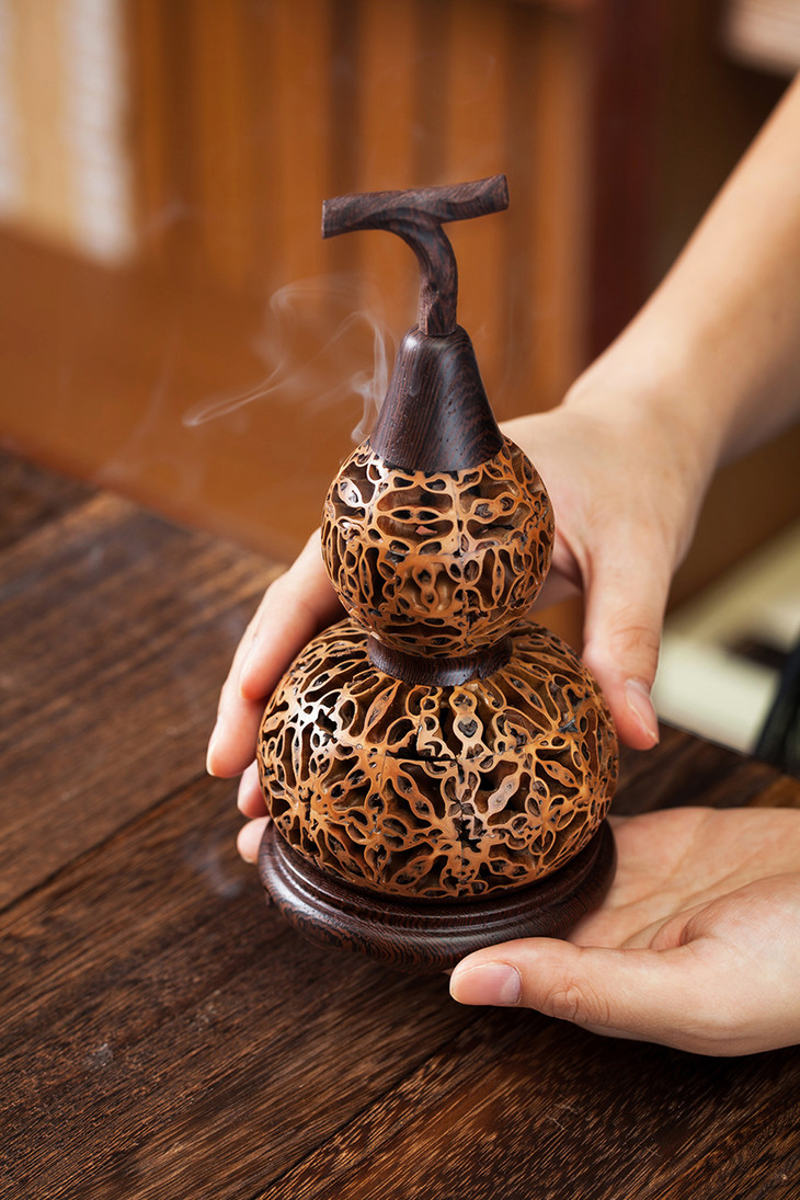 核桃拼接葫芦盘香炉小号