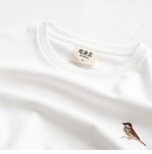 吃茶去chichaq全棉圆领长袖T恤 刺绣麻雀 商品图3