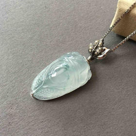 翡翠高冰种飘花知了18k白金钻石镶嵌