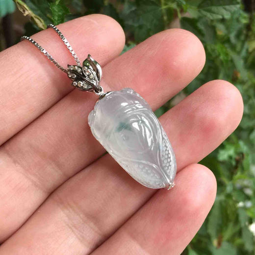 翡翠高冰种飘花知了18k白金钻石镶嵌 商品图7