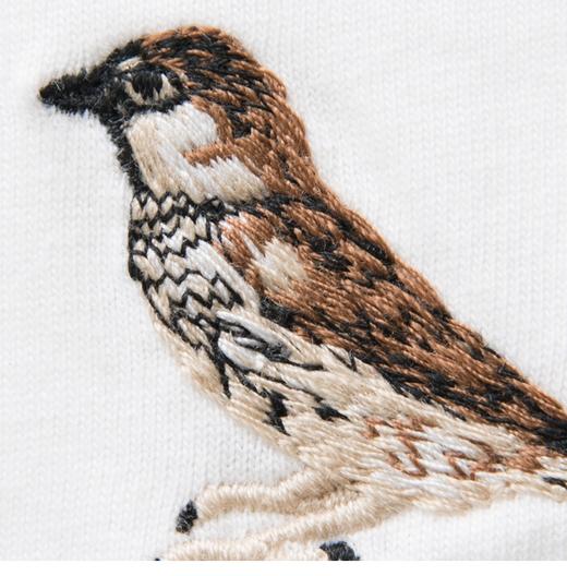 吃茶去chichaq全棉圆领长袖T恤 刺绣麻雀 商品图2